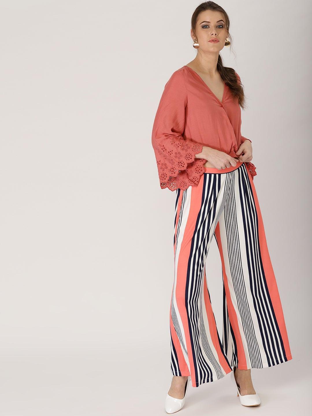 Multicoloured Striped Polyester Palazzos - ShopLibas