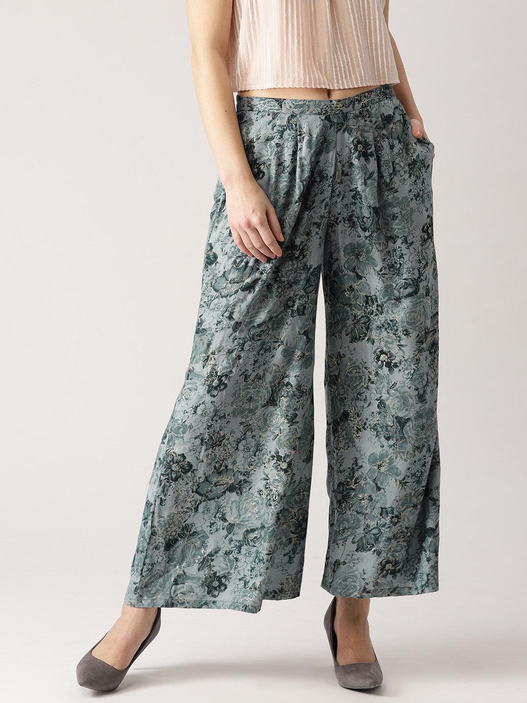 Grey Printed Rayon Palazzos - ShopLibas