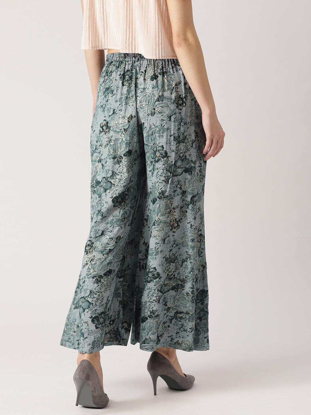 Grey Printed Rayon Palazzos - ShopLibas