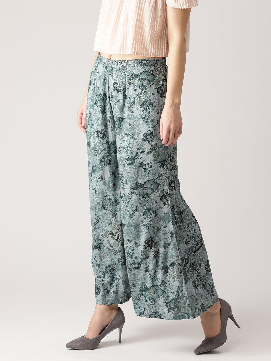 Grey Printed Rayon Palazzos - ShopLibas