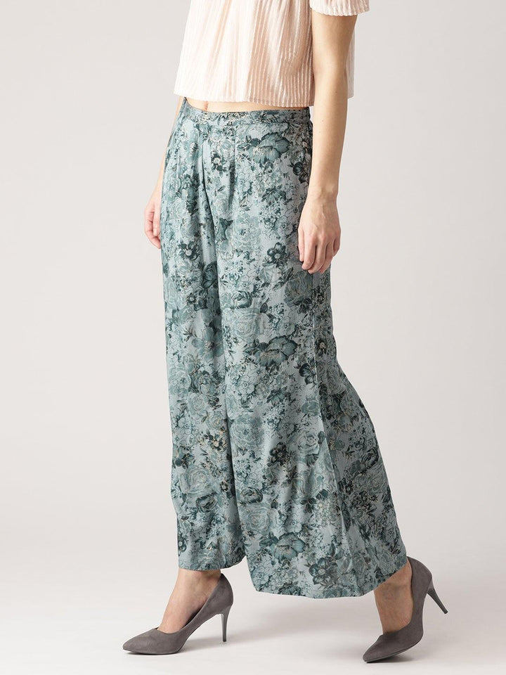 Grey Printed Rayon Palazzos