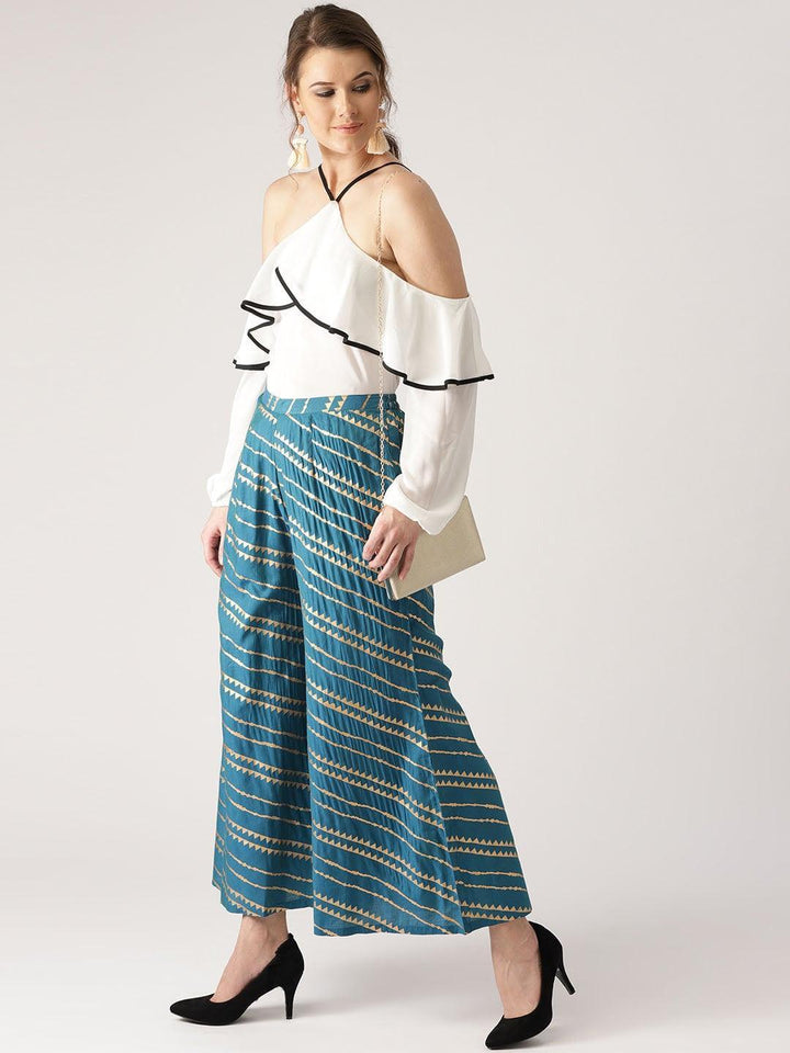 Blue Abstract Polyester Palazzos