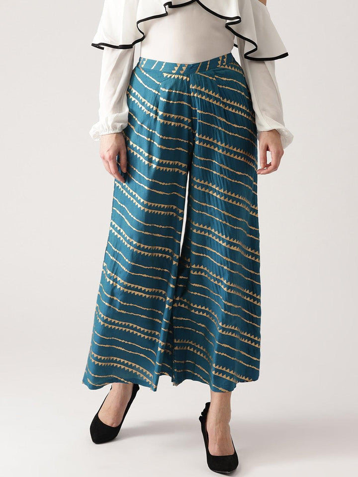 Blue Abstract Polyester Palazzos