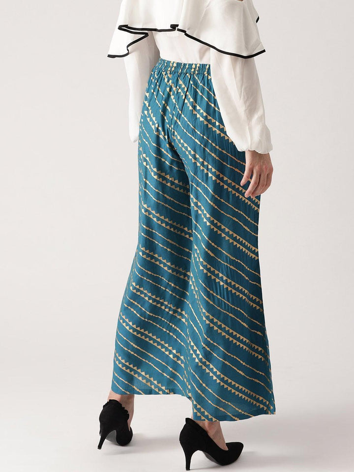 Blue Abstract Polyester Palazzos