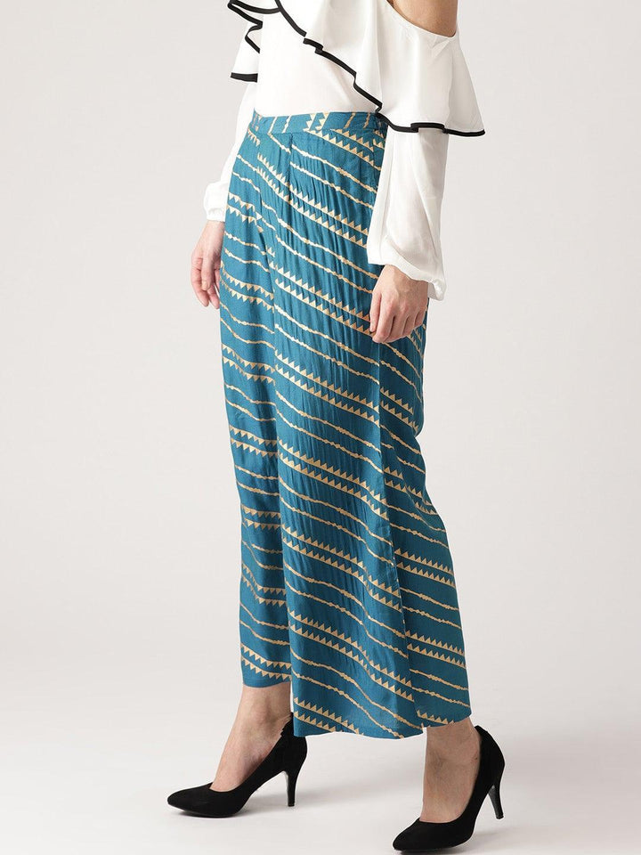 Blue Abstract Polyester Palazzos