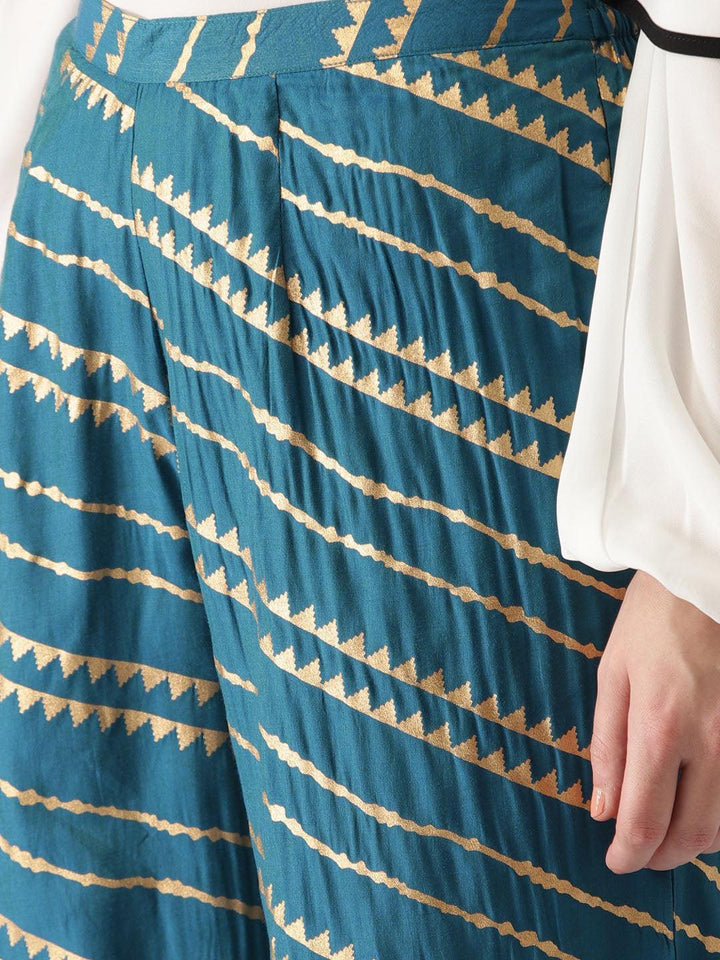 Blue Abstract Polyester Palazzos