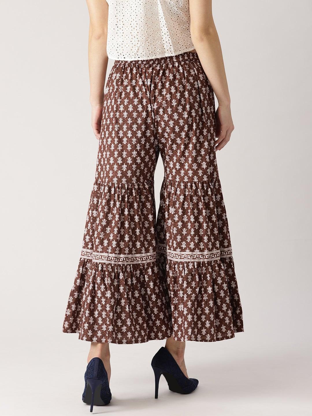 Brown Printed Cotton Sharara Pants - ShopLibas