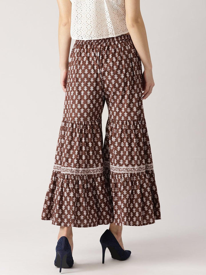 Brown Printed Cotton Sharara Pants