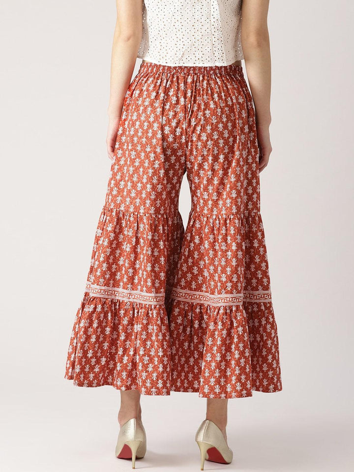 Brown Printed Cotton Sharara Pants