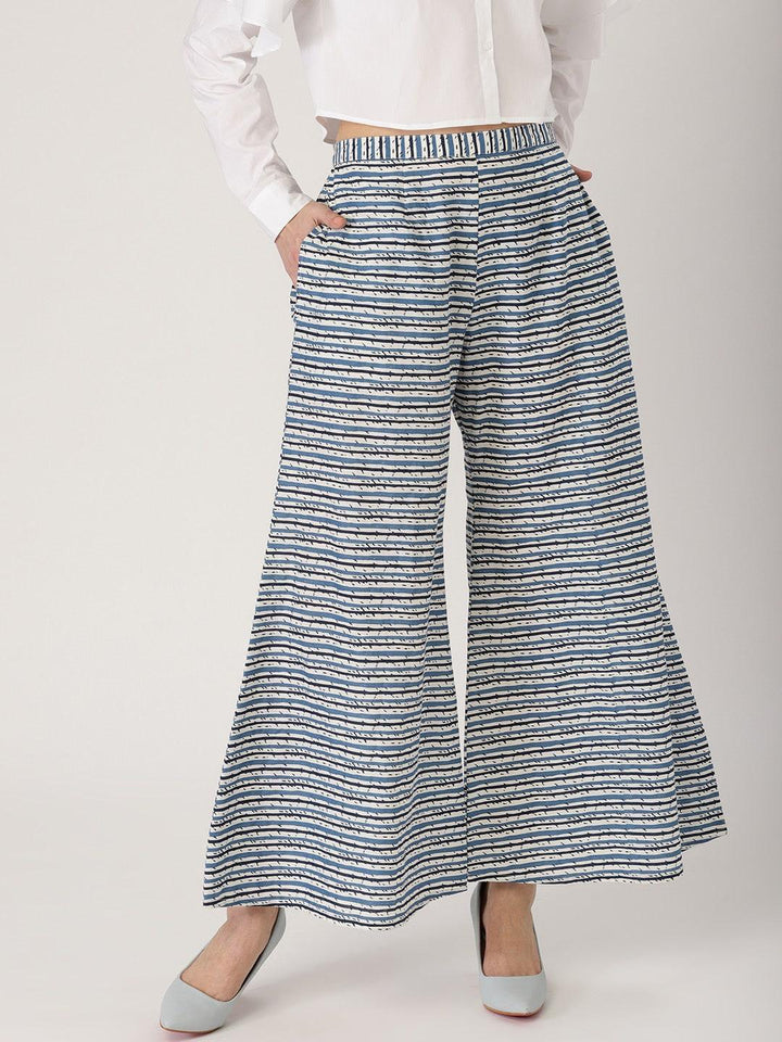 Blue Striped Cotton Palazzos