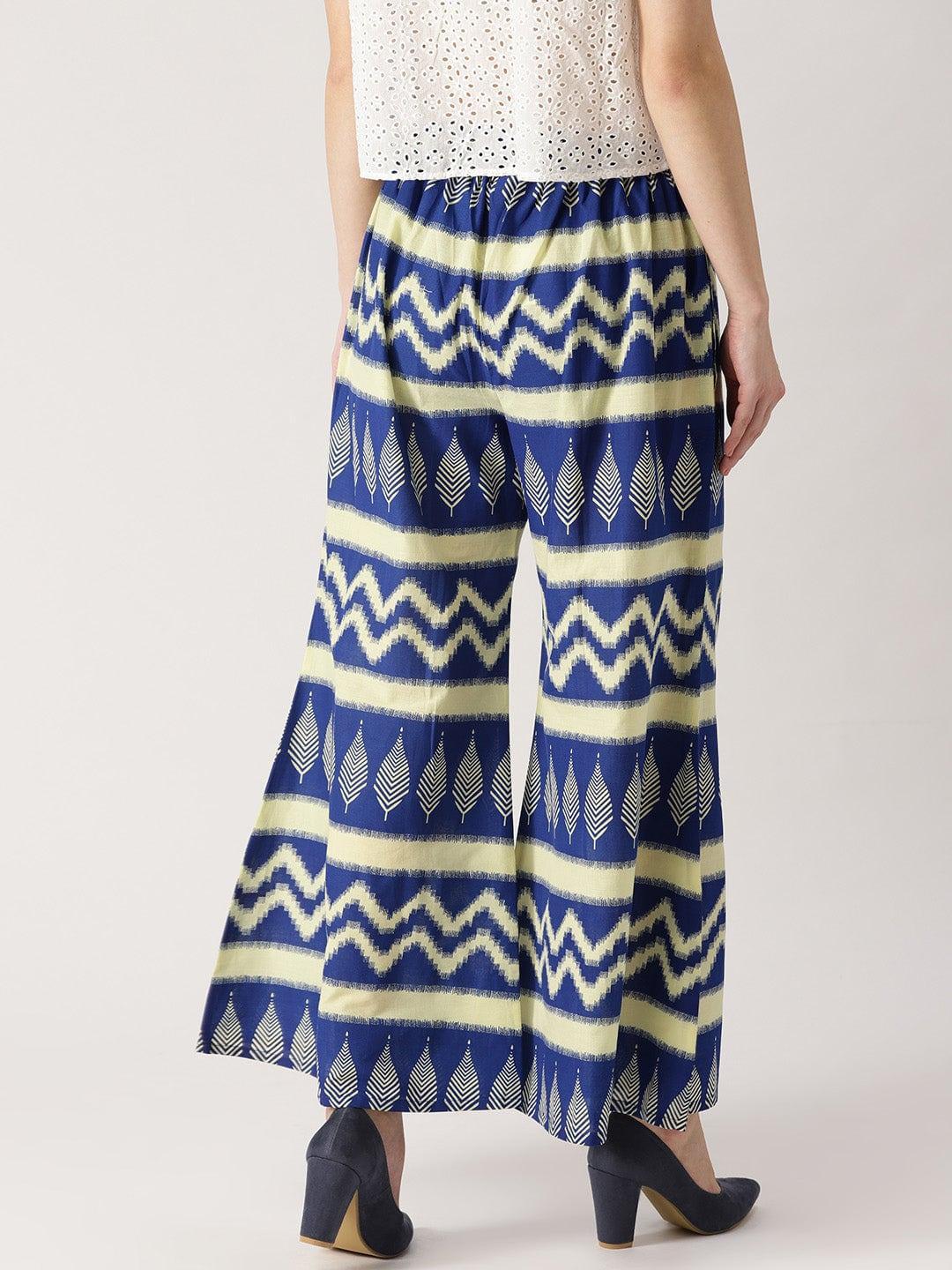 Blue Abstract Cotton Palazzos - ShopLibas