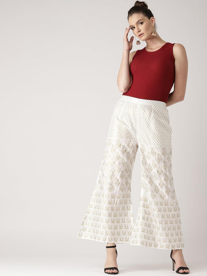 White Printed Polyester Palazzos