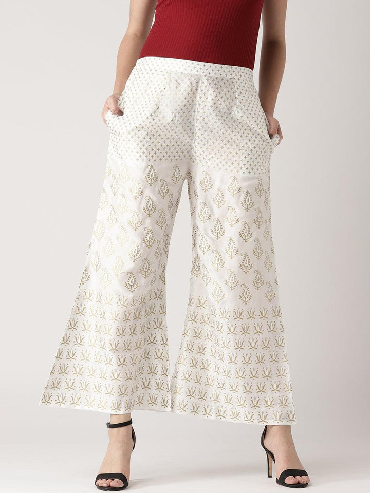 White Printed Polyester Palazzos