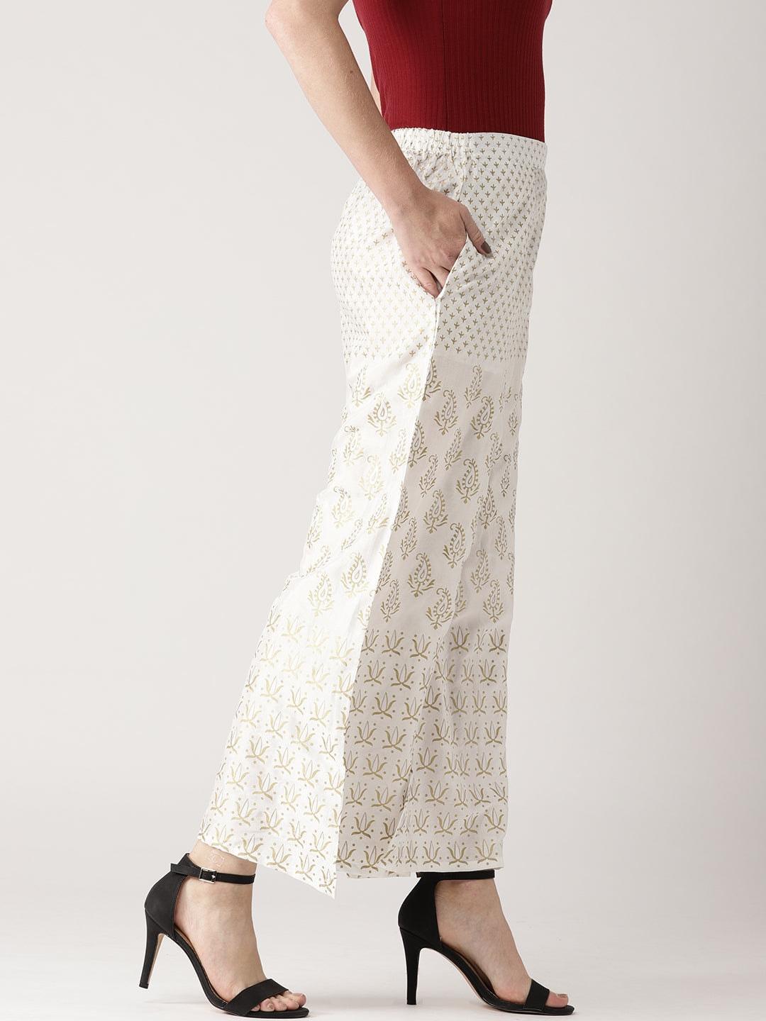 White Printed Polyester Palazzos - ShopLibas