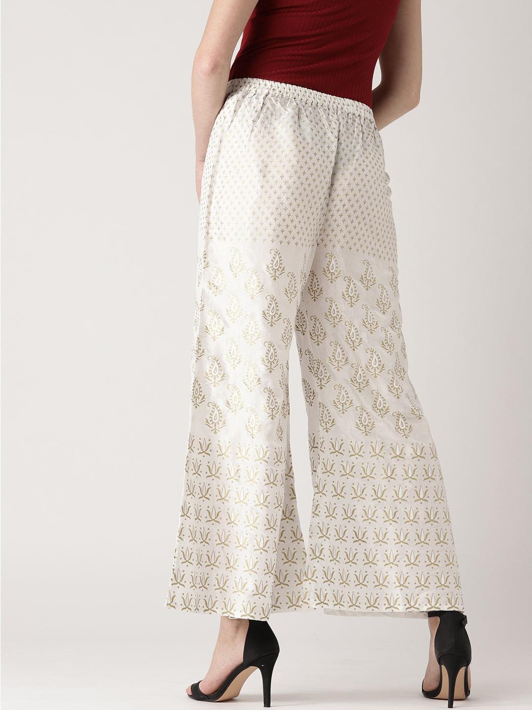 White Printed Polyester Palazzos - ShopLibas