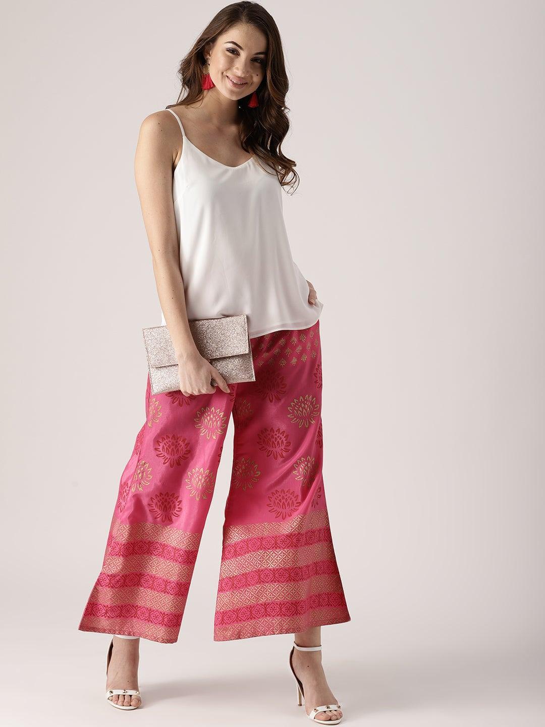Pink Printed Polyester Palazzos - ShopLibas