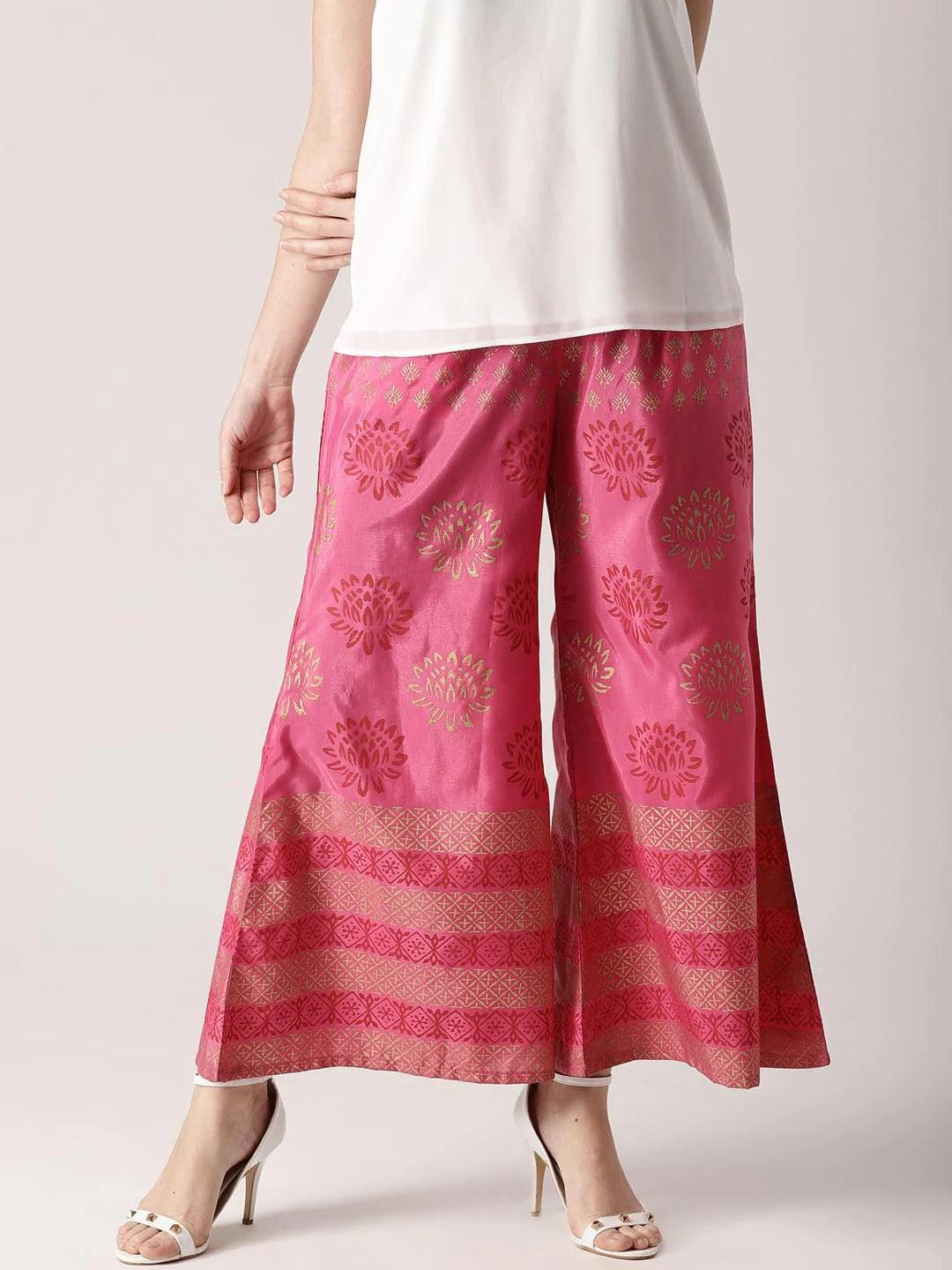 Pink Printed Polyester Palazzos - ShopLibas