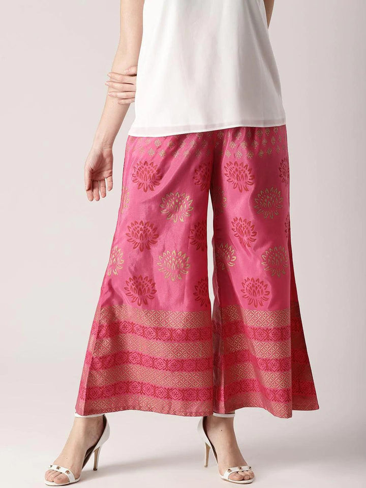 Pink Printed Polyester Palazzos