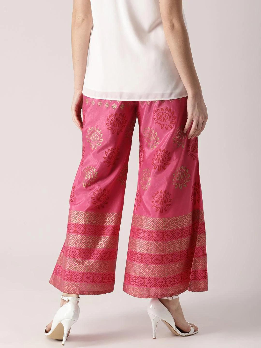 Pink Printed Polyester Palazzos - ShopLibas