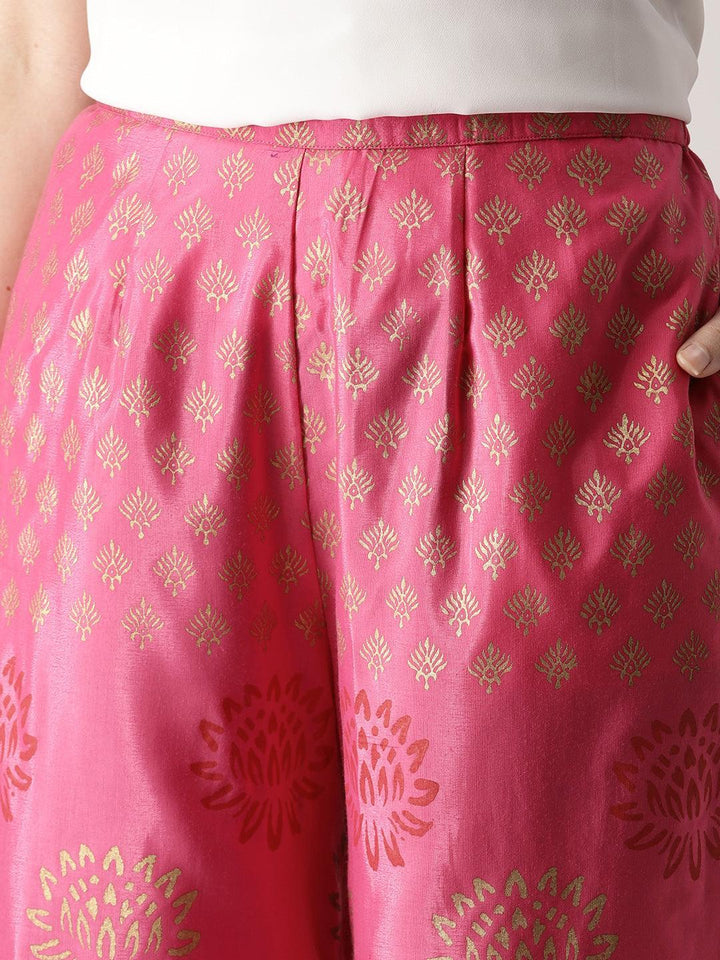 Pink Printed Polyester Palazzos