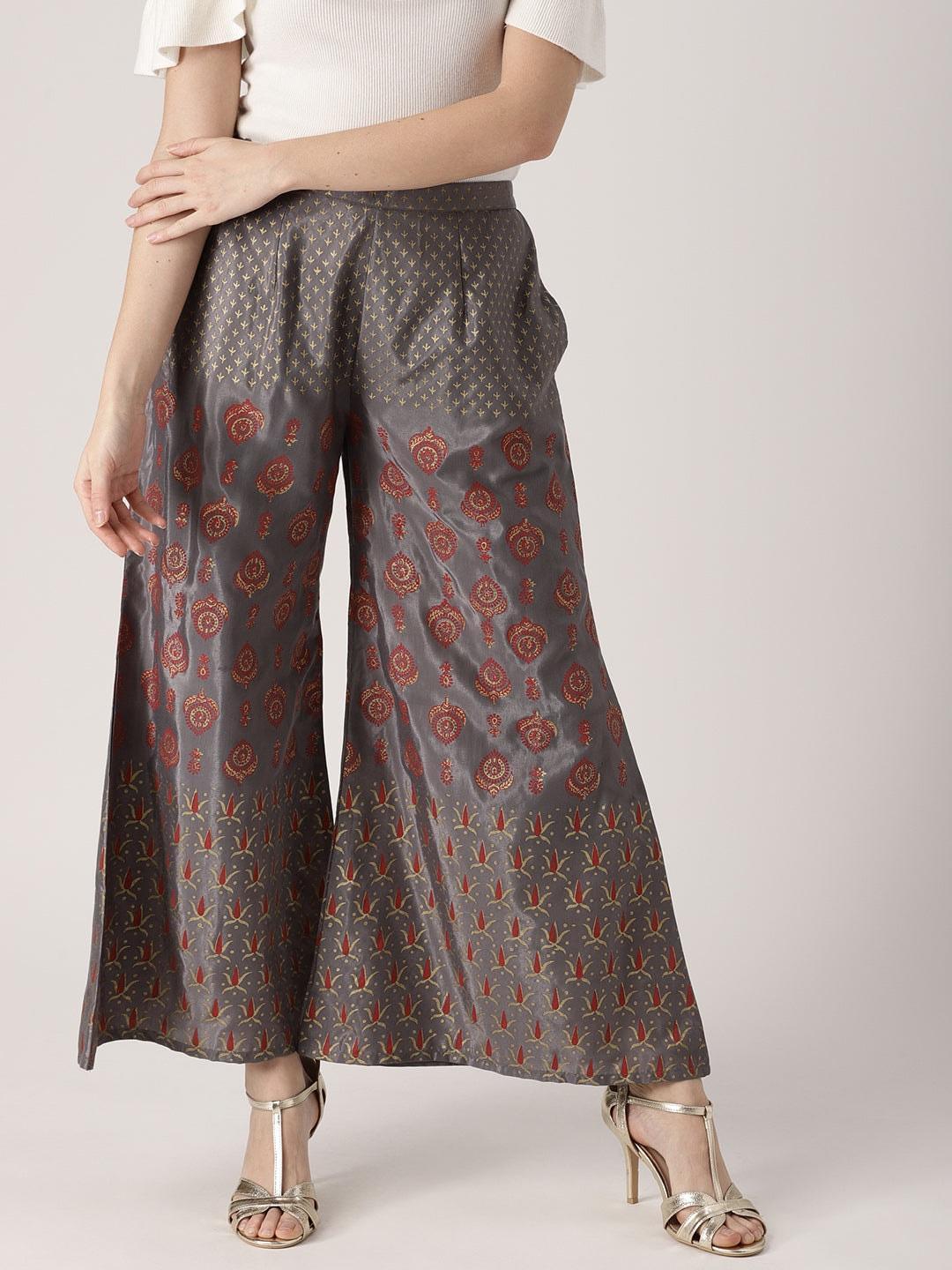 Grey Printed Polyester Palazzos - ShopLibas