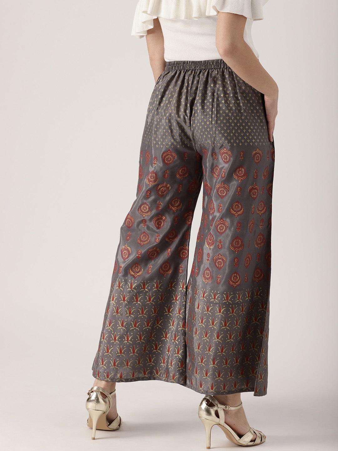 Grey Printed Polyester Palazzos - ShopLibas