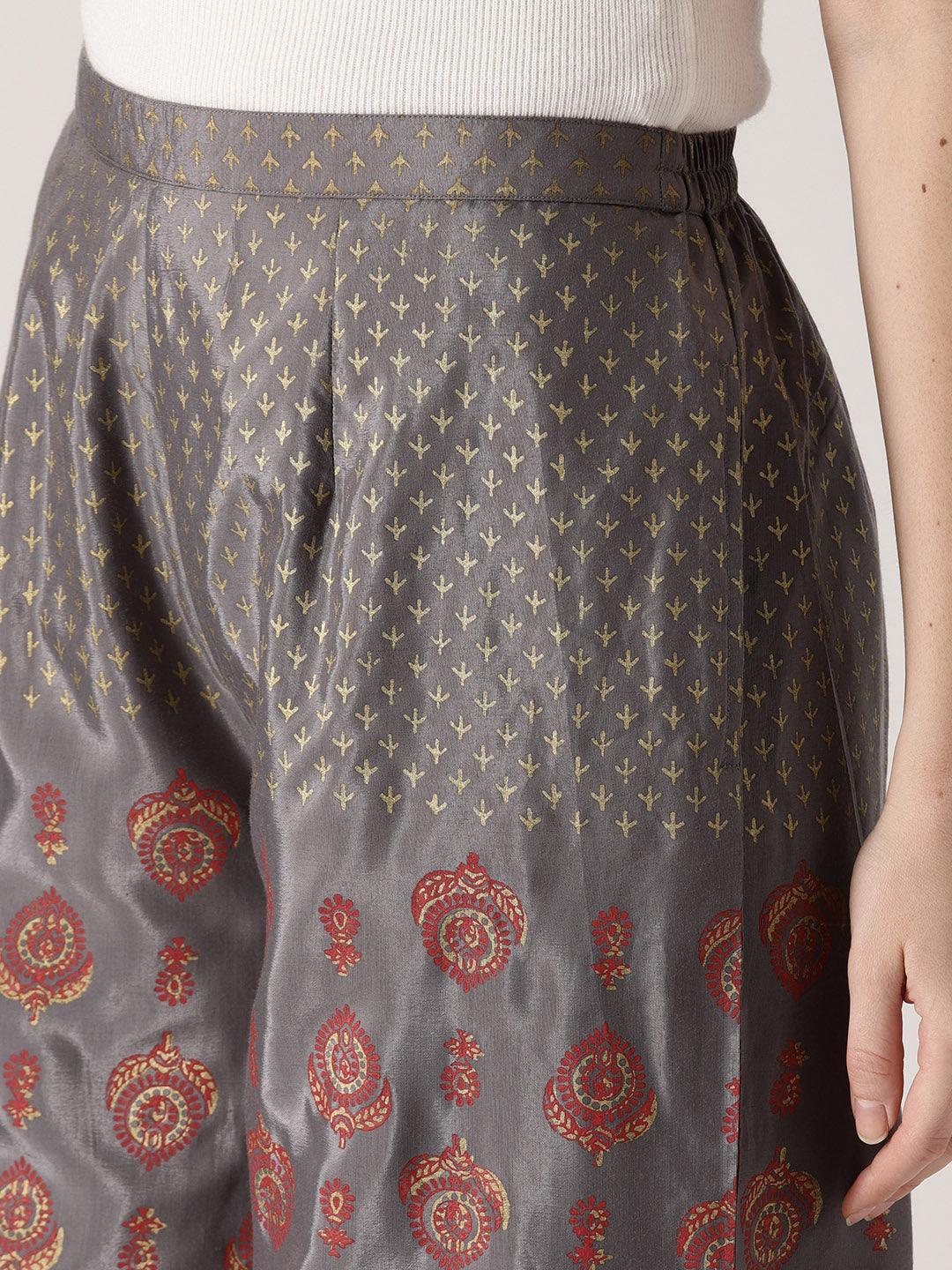 Grey Printed Polyester Palazzos - ShopLibas