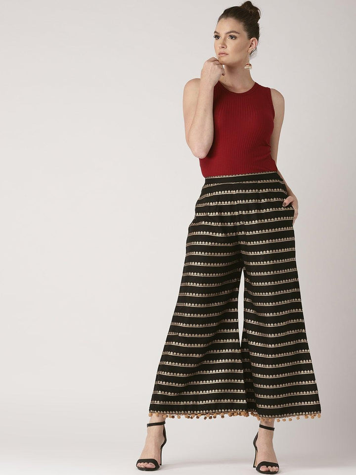 Black Printed Rayon Palazzos