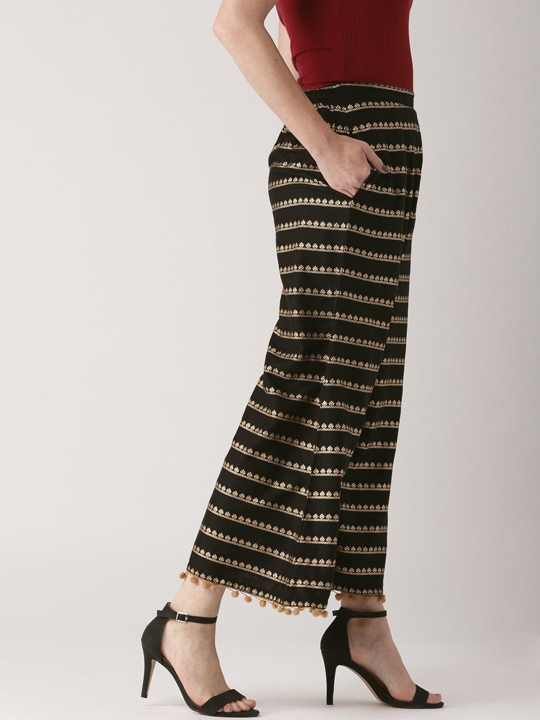 Black Printed Rayon Palazzos - ShopLibas