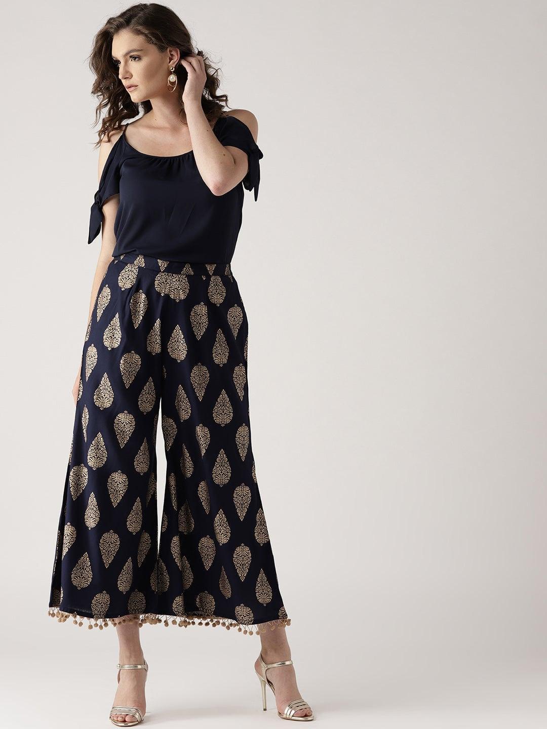 Blue Printed Rayon Palazzos - ShopLibas