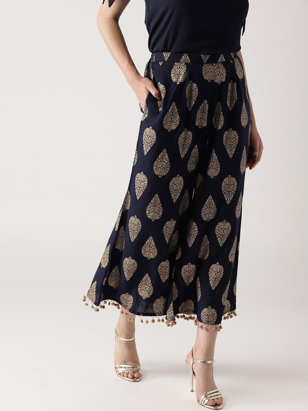 Blue Printed Rayon Palazzos - ShopLibas