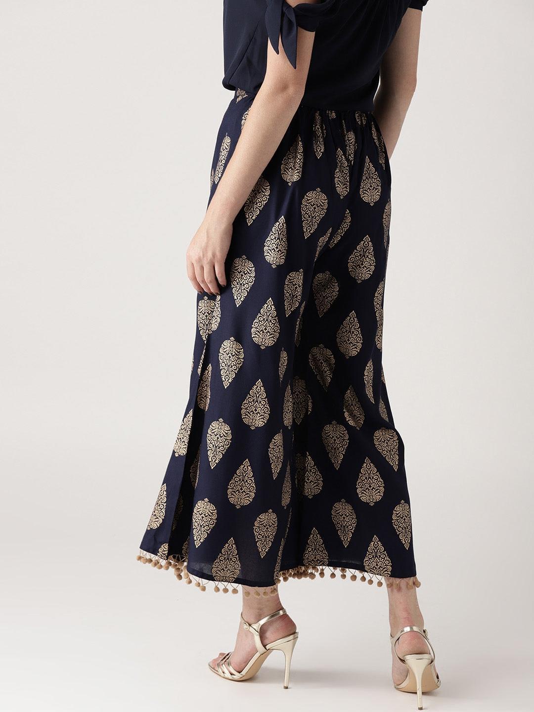 Blue Printed Rayon Palazzos - ShopLibas