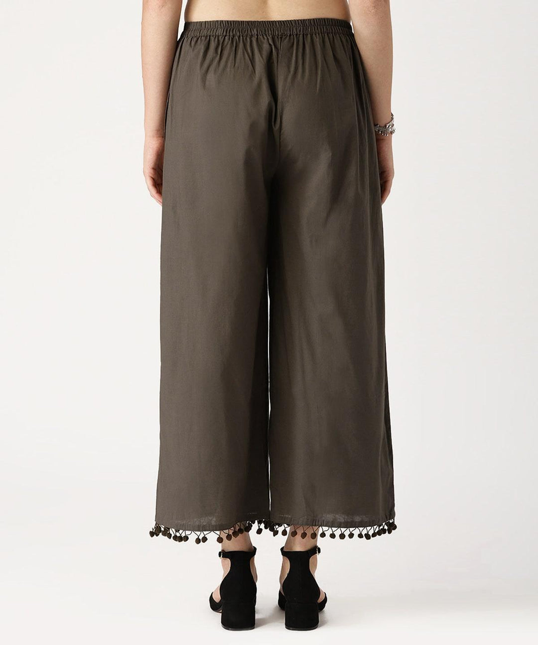 Grey Solid Cotton Palazzos - ShopLibas