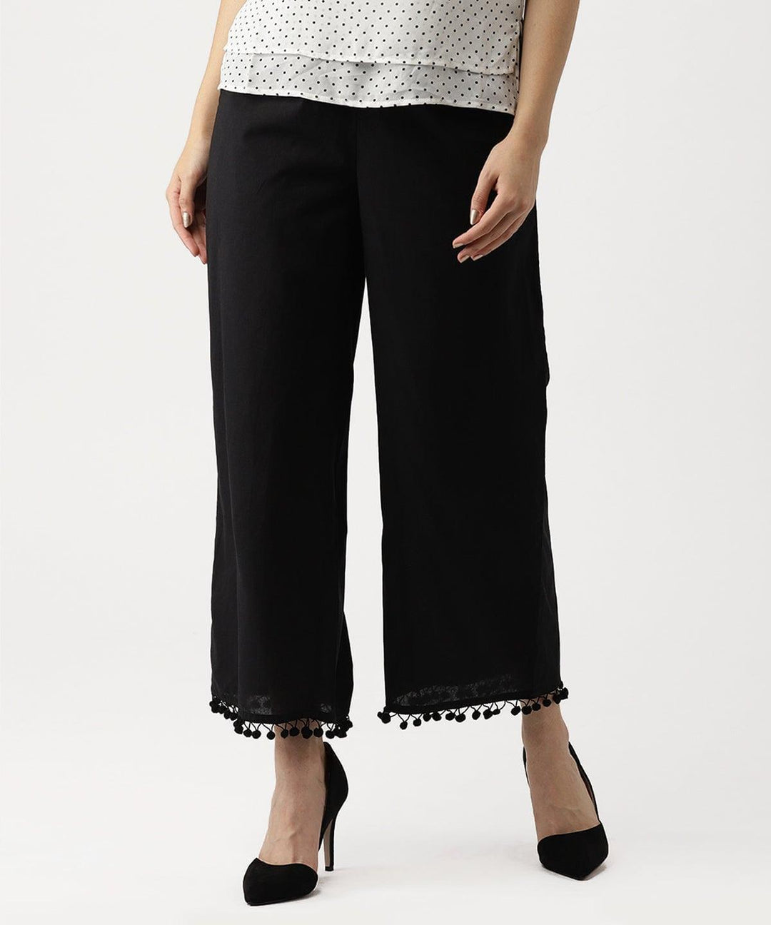 Black Solid Cotton Palazzos - ShopLibas