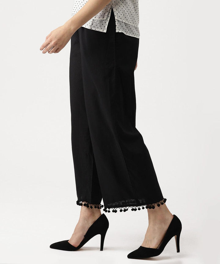 Black Solid Cotton Palazzos