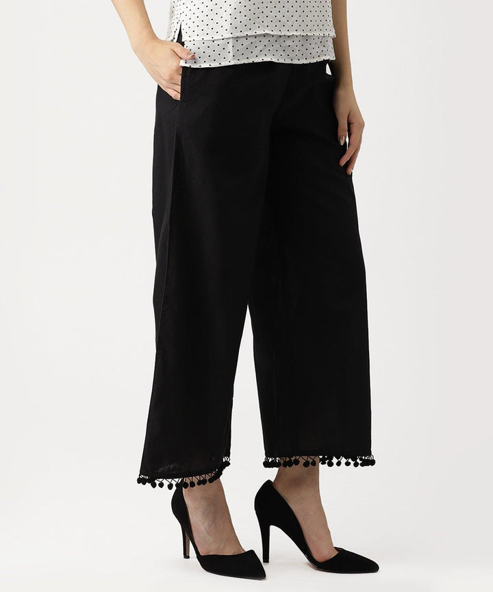 Black Solid Cotton Palazzos