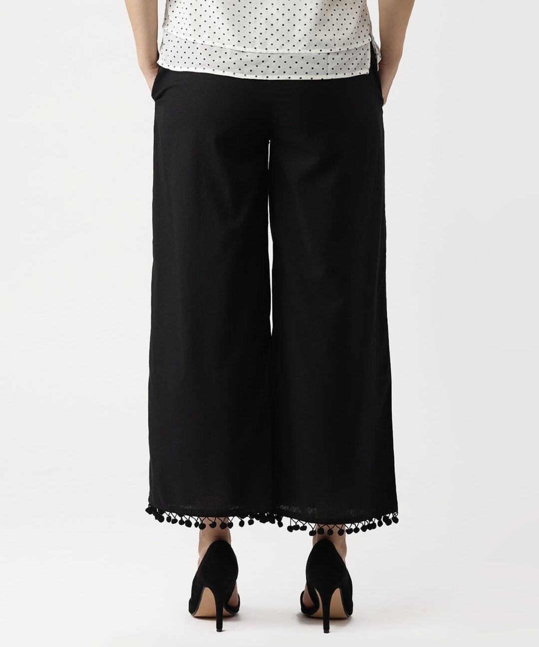 Black Solid Cotton Palazzos - ShopLibas