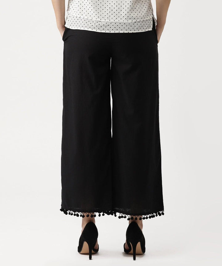 Black Solid Cotton Palazzos