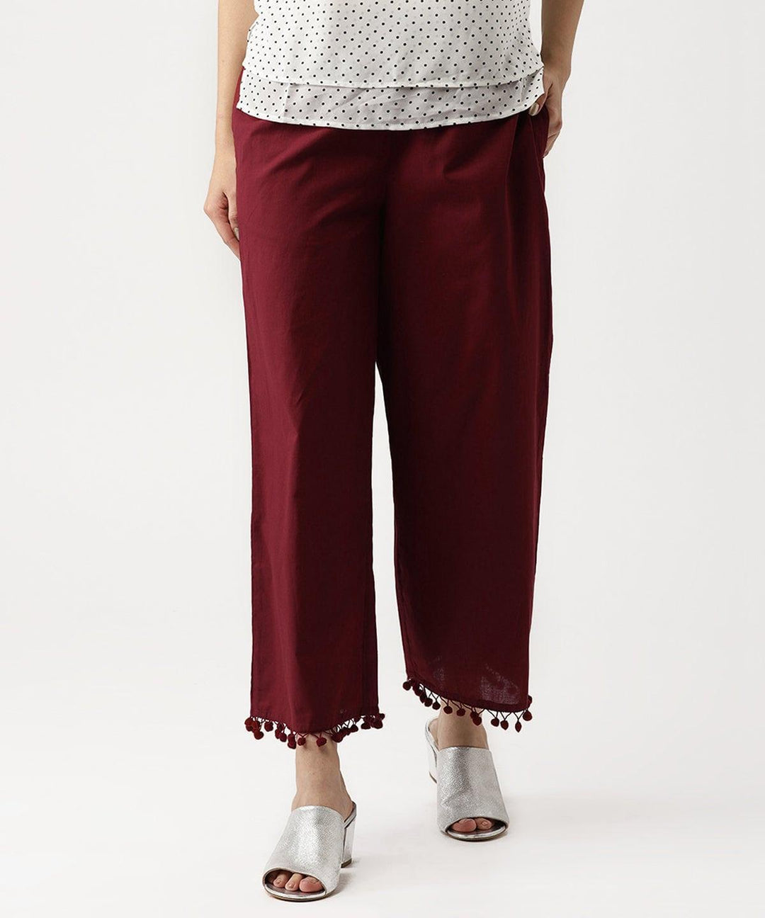 Maroon Solid Cotton Palazzos - ShopLibas