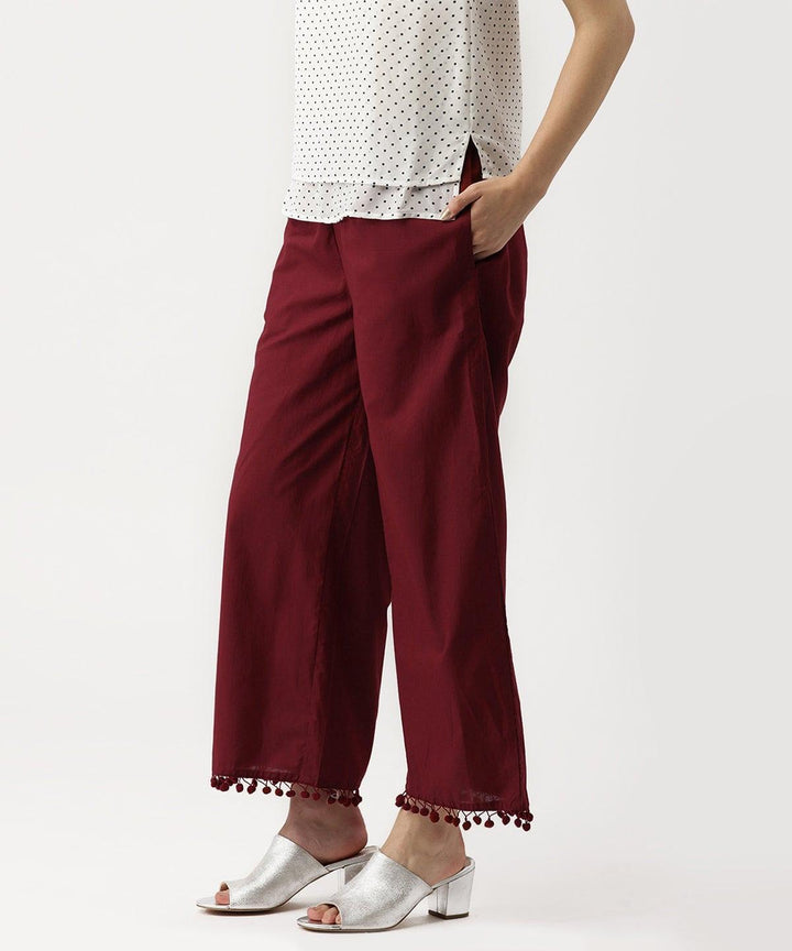 Maroon Solid Cotton Palazzos