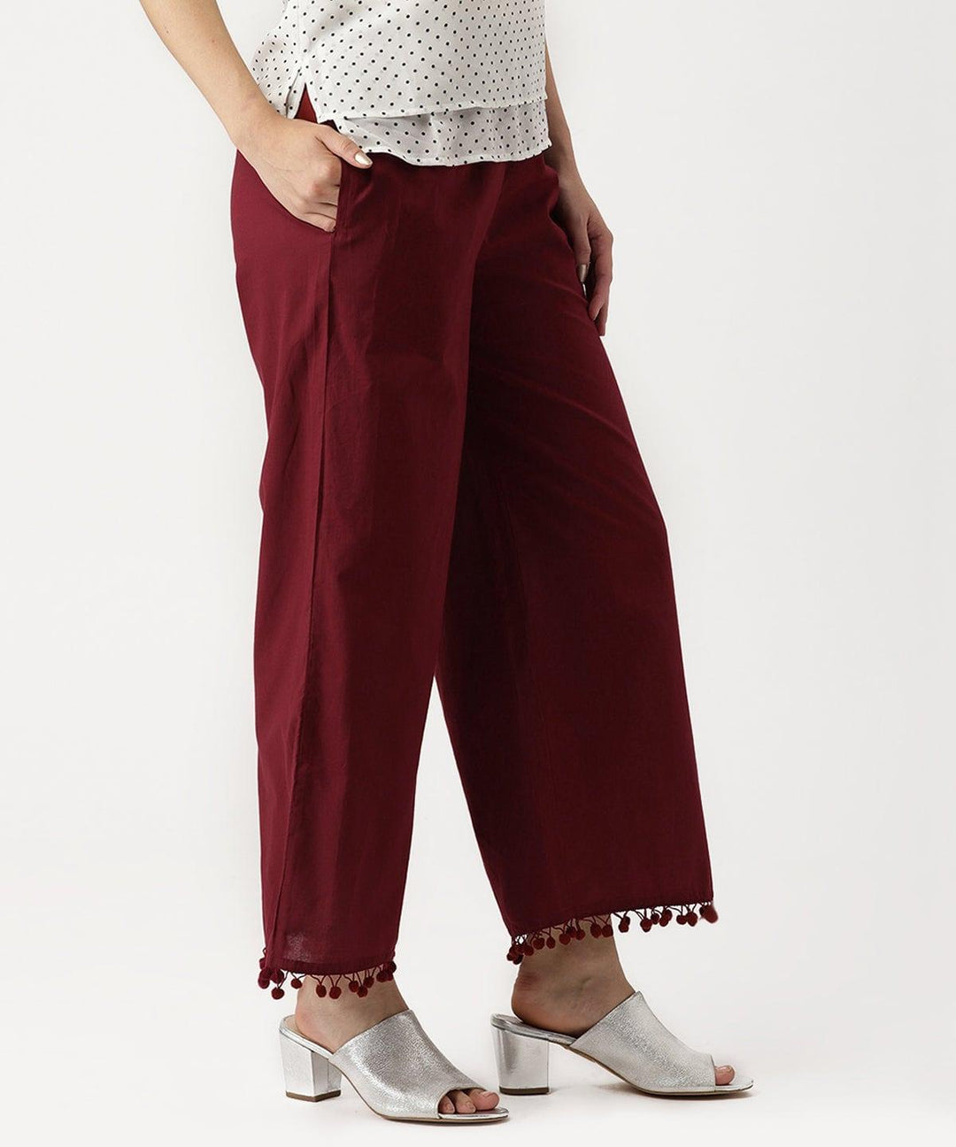 Maroon Solid Cotton Palazzos - ShopLibas