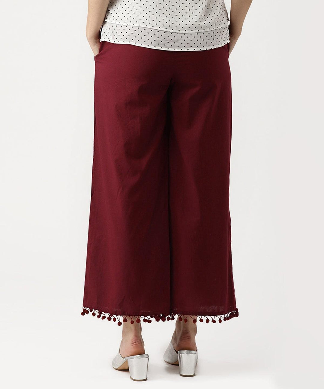 Maroon Solid Cotton Palazzos - ShopLibas