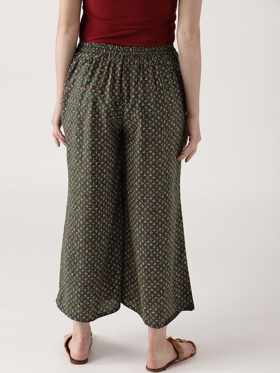 Green Printed Rayon Palazzos - ShopLibas