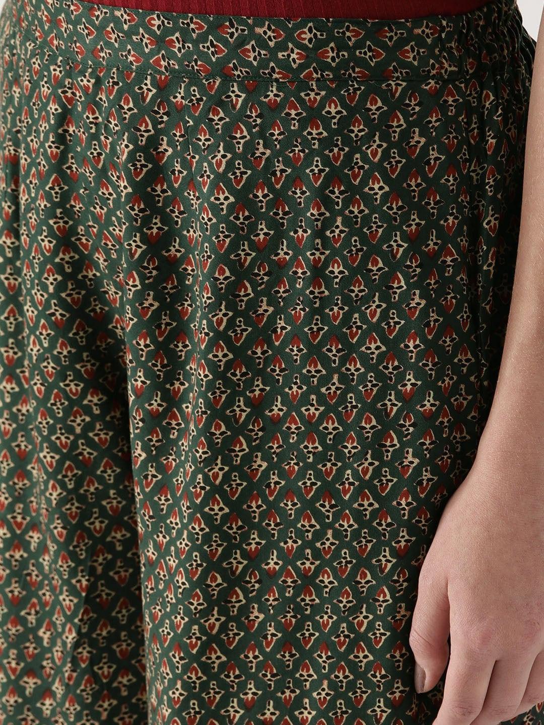 Green Printed Rayon Palazzos - ShopLibas