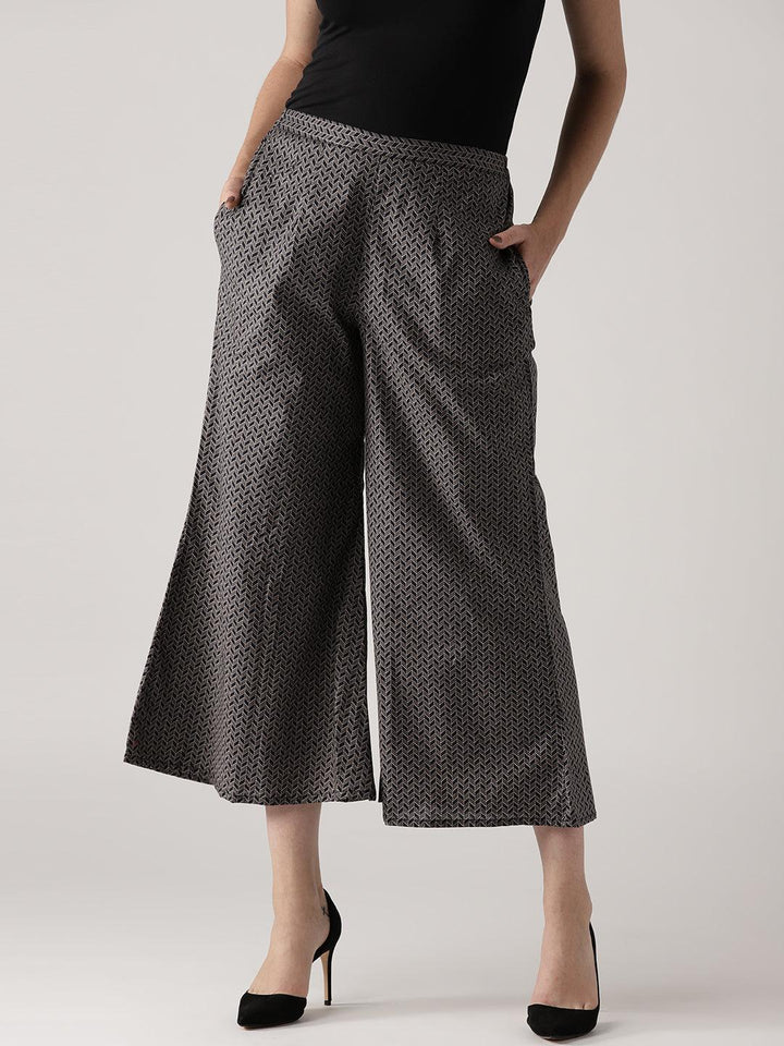 Grey Printed Cotton Palazzos