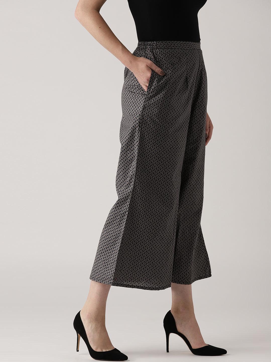 Grey Printed Cotton Palazzos - ShopLibas