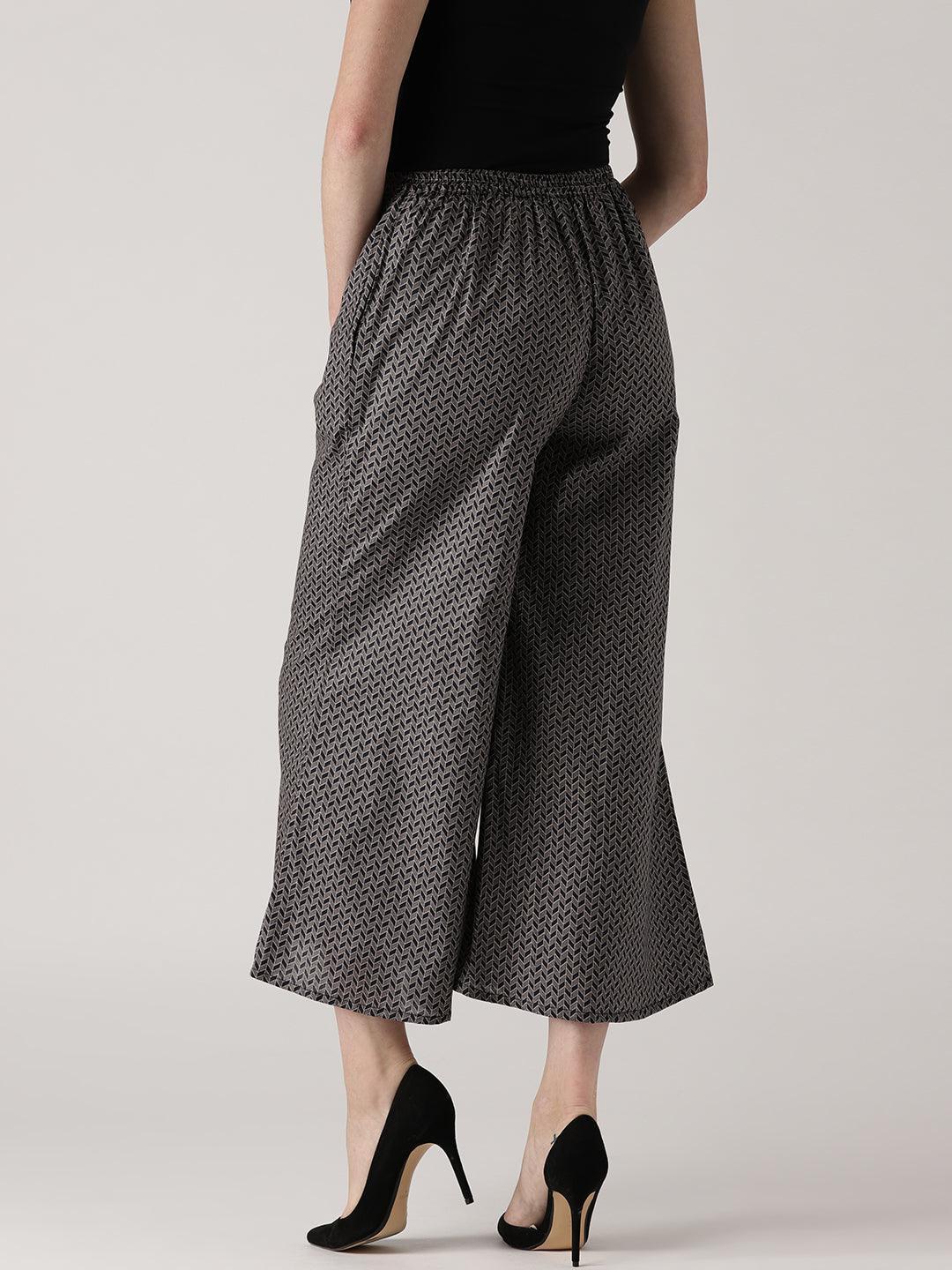 Grey Printed Cotton Palazzos - ShopLibas