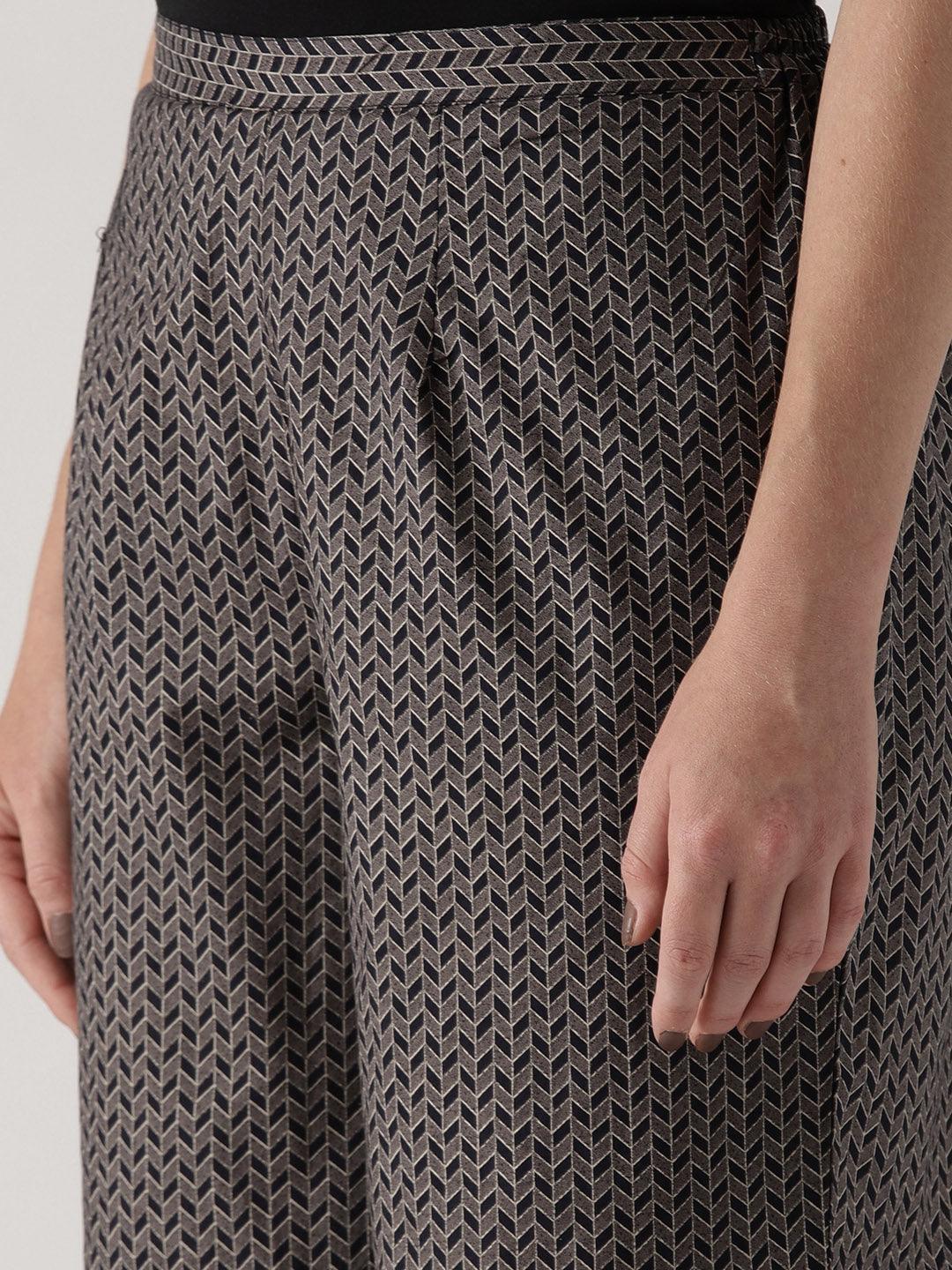 Grey Printed Cotton Palazzos - ShopLibas