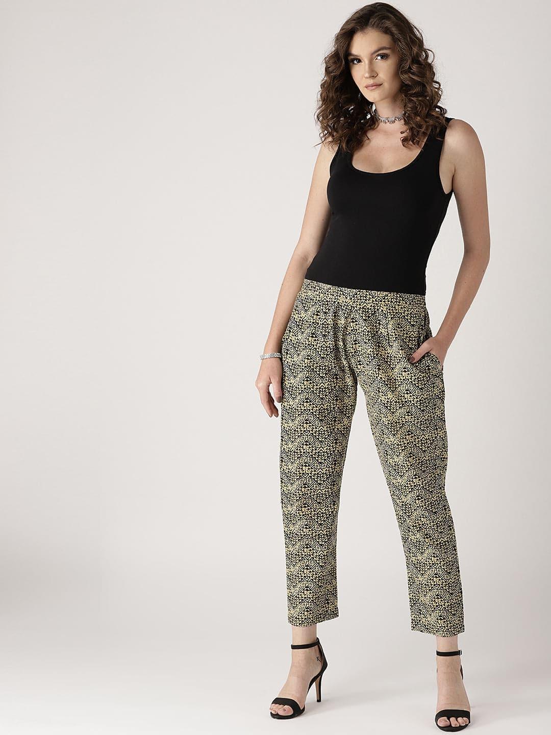 Beige Printed Cotton Trousers - ShopLibas