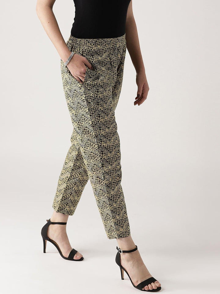 Beige Printed Cotton Trousers